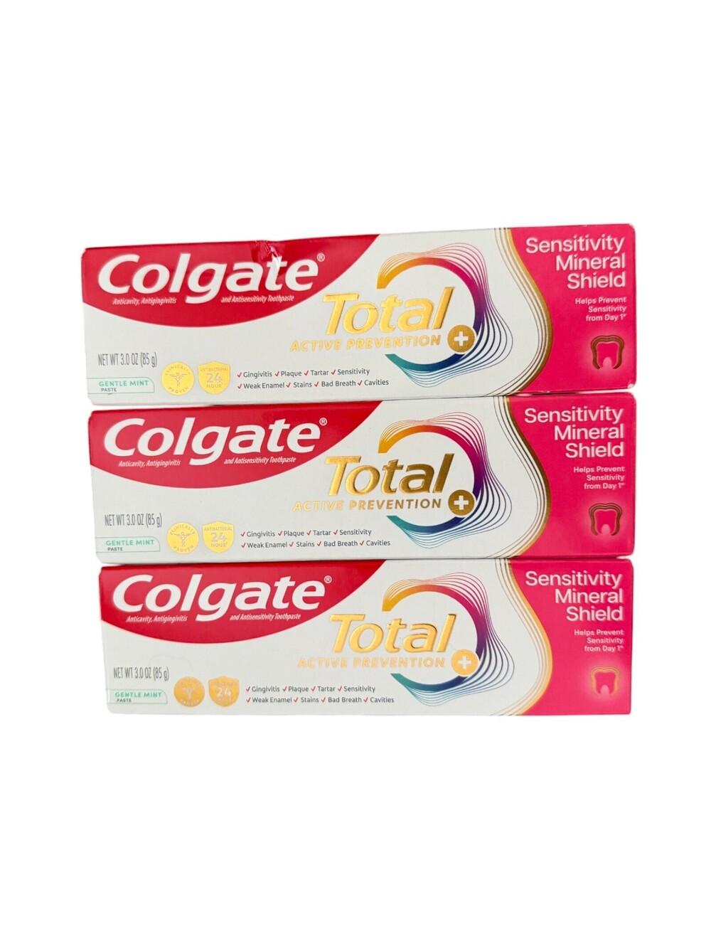 Lot of 3 Colgate Total Sensitivity Mineral Shield Gentle Mint Toothpaste 3oz